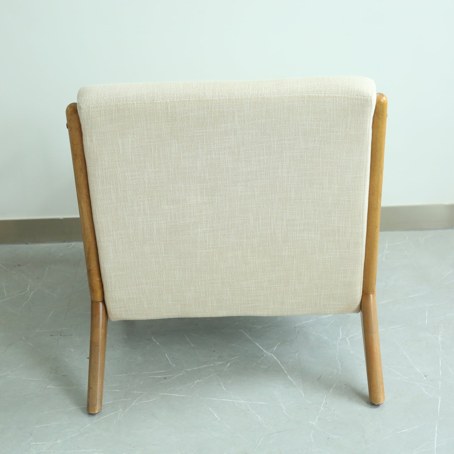 FYRENA Mid Century Modern Accent Chair with Wood Frame, Upholstered Living Room Chairs with Waist Cushion, Reading Armchair for Bedroom Sunroom (Beige)