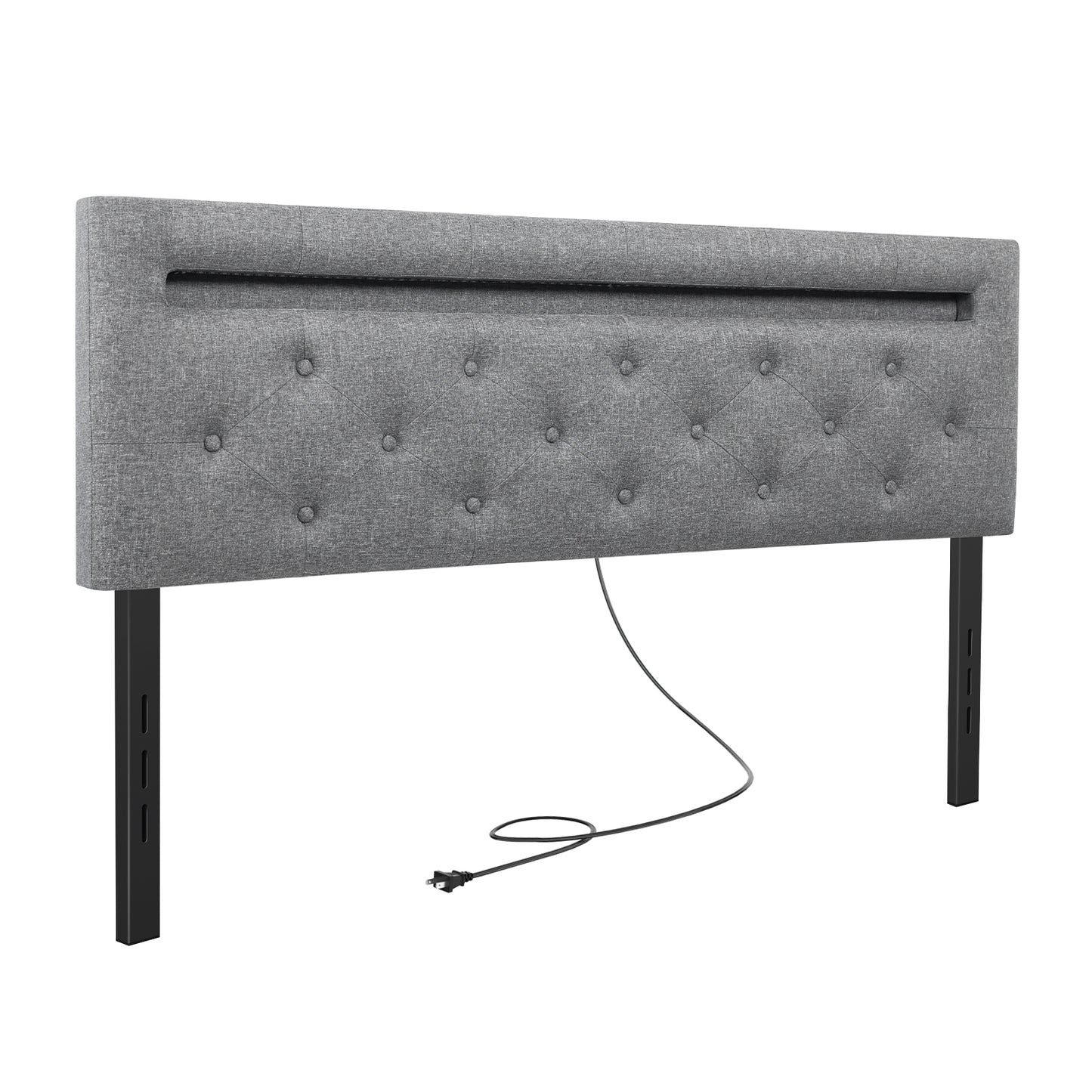 HAUSOURCE Headboards for Queen Size Bed with LED Light & USB Post Upholstered Queen Headboard with Adjustable Height Linen Fabric Padded Headboard for Queen Size Bed Mordern Head Board for Bedroom
