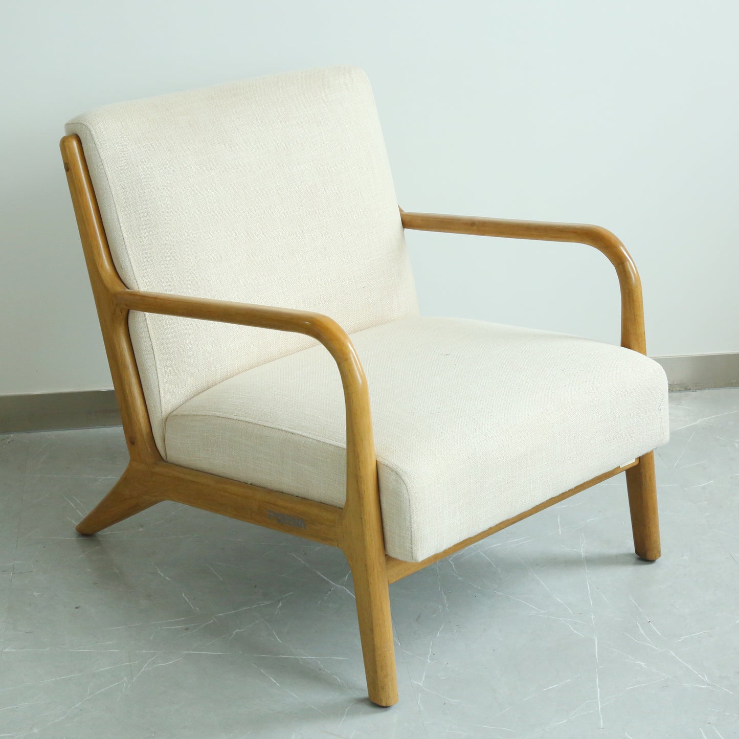 FYRENA Mid Century Modern Accent Chair with Wood Frame, Upholstered Living Room Chairs with Waist Cushion, Reading Armchair for Bedroom Sunroom (Beige)
