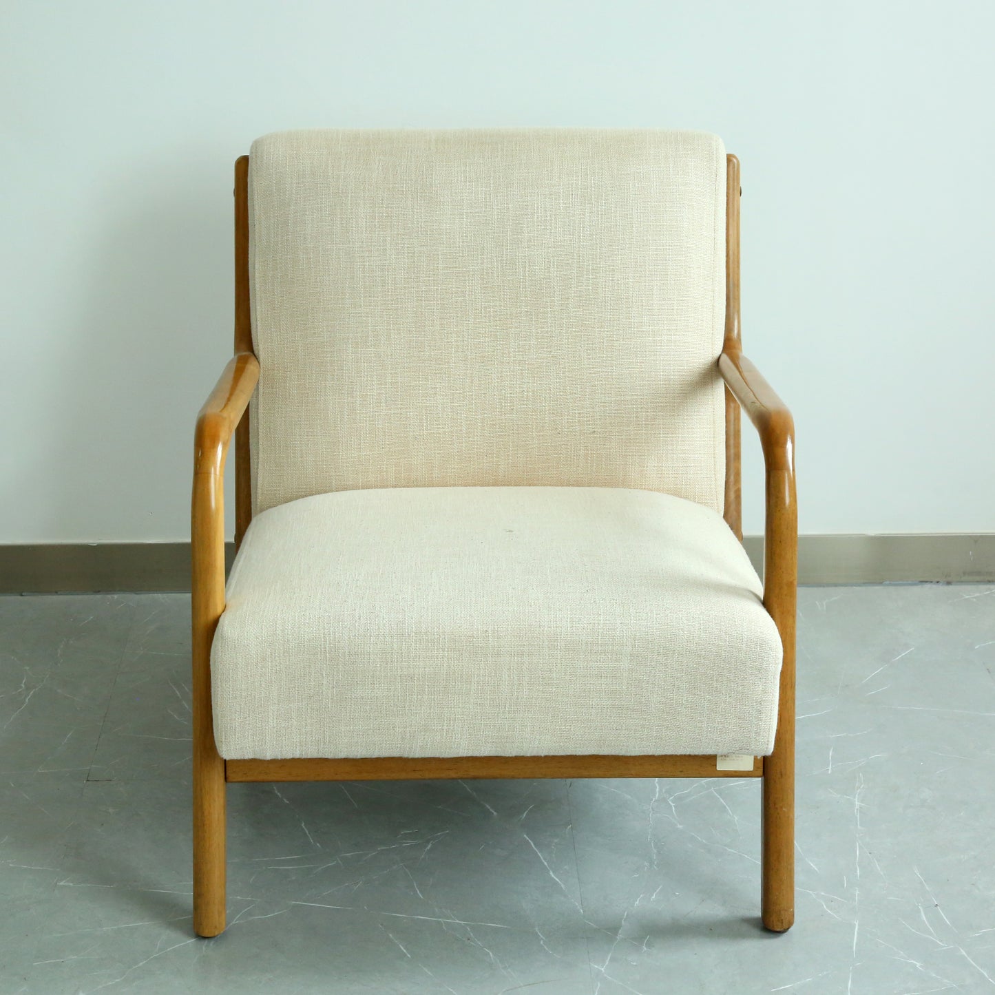 FYRENA Mid Century Modern Accent Chair with Wood Frame, Upholstered Living Room Chairs with Waist Cushion, Reading Armchair for Bedroom Sunroom (Beige)